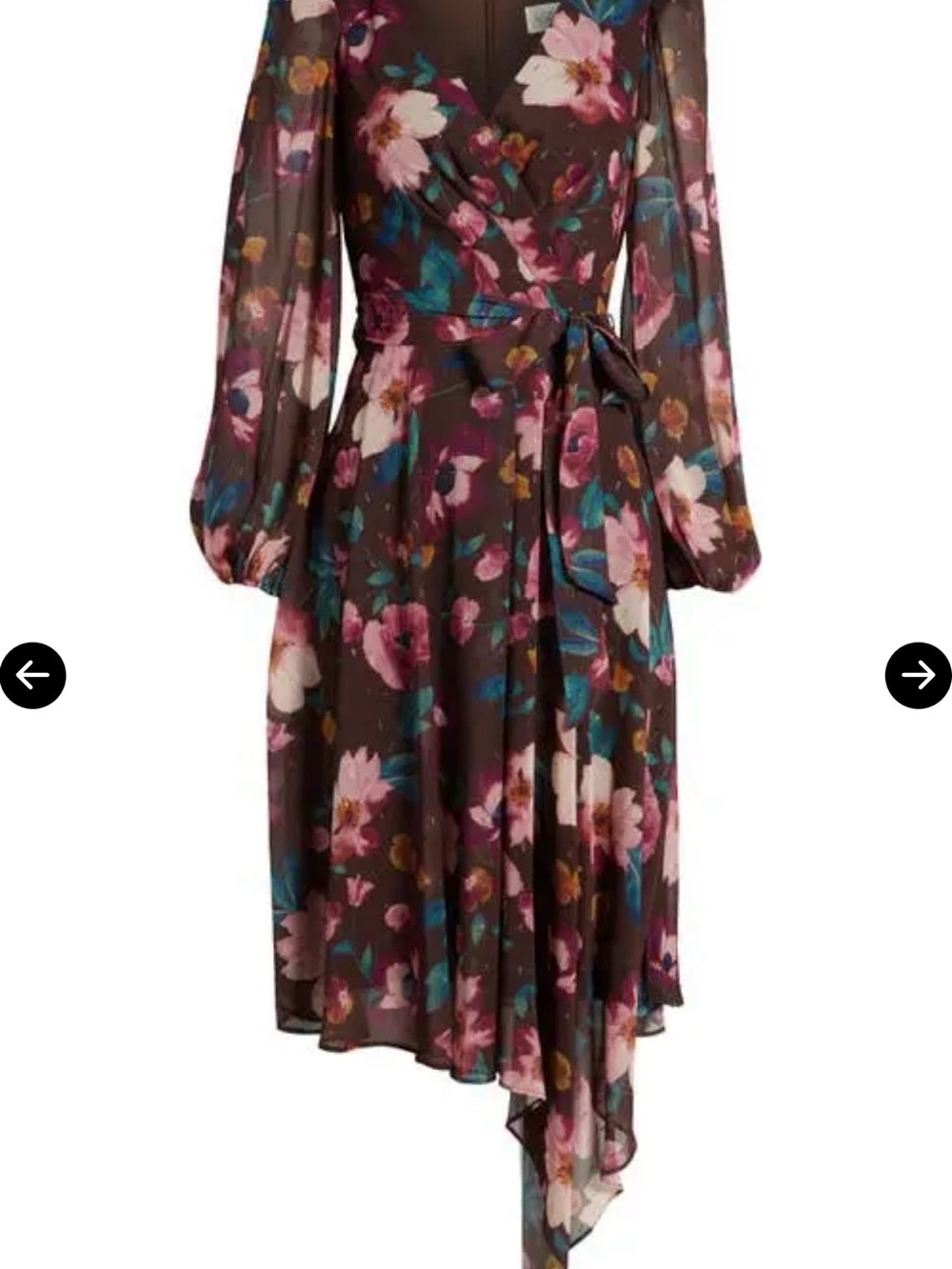 Eliza J Brown Floral Wrap Midi Dress with Pink & Blue Blooms - Picture 5 of 13